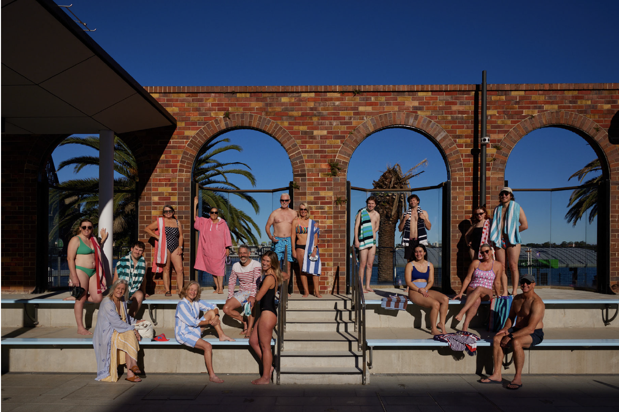 Swimmers under the Sydney Harbour Bridge at North Sydney Olympic Pool