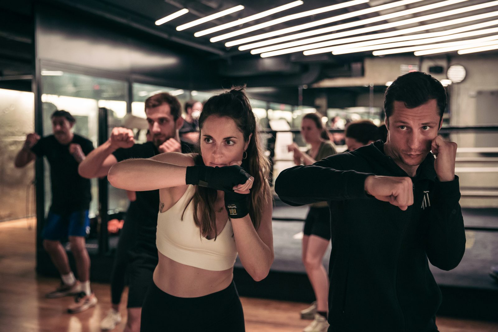 A group fitness class in progress